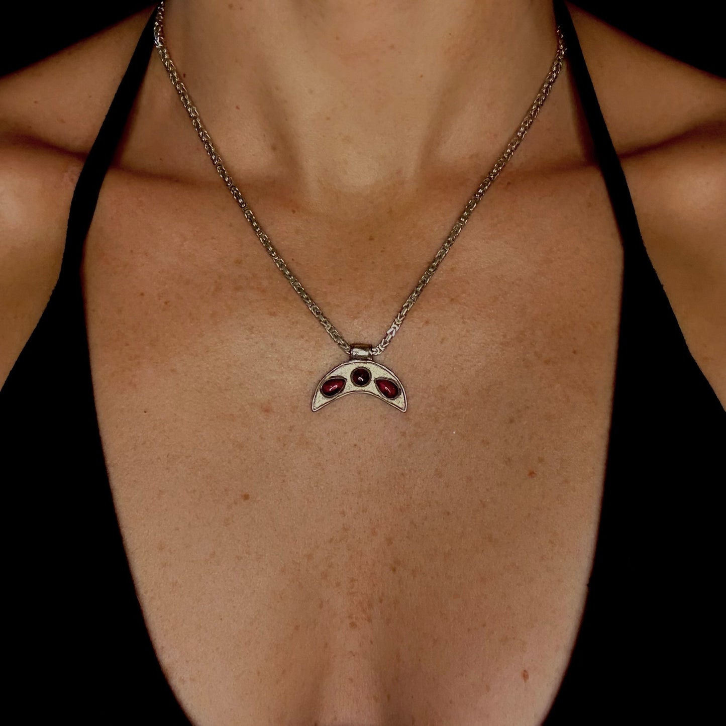 Roman Luna Pendant with Garnets ONE OFF 0602